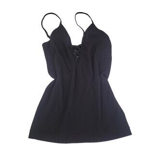 Free People Intimately Tank Top M/L Black Ribbed Knit Strappy Cami Y2K Edgy